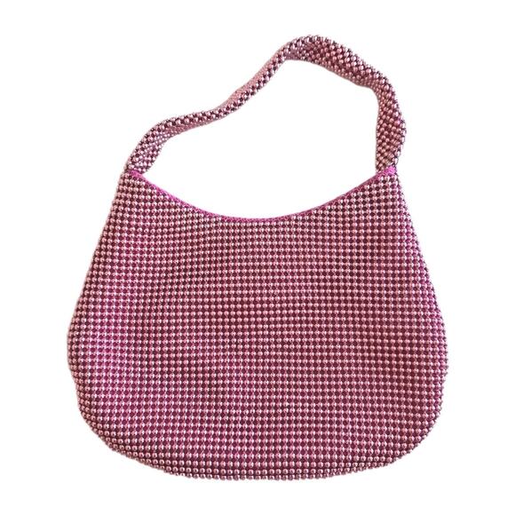 Vtg Pink Beaded Mini Bag Purse 80s 90s Artsy Retro Glam Festival Barbie Y2K - Picture 1 of 9